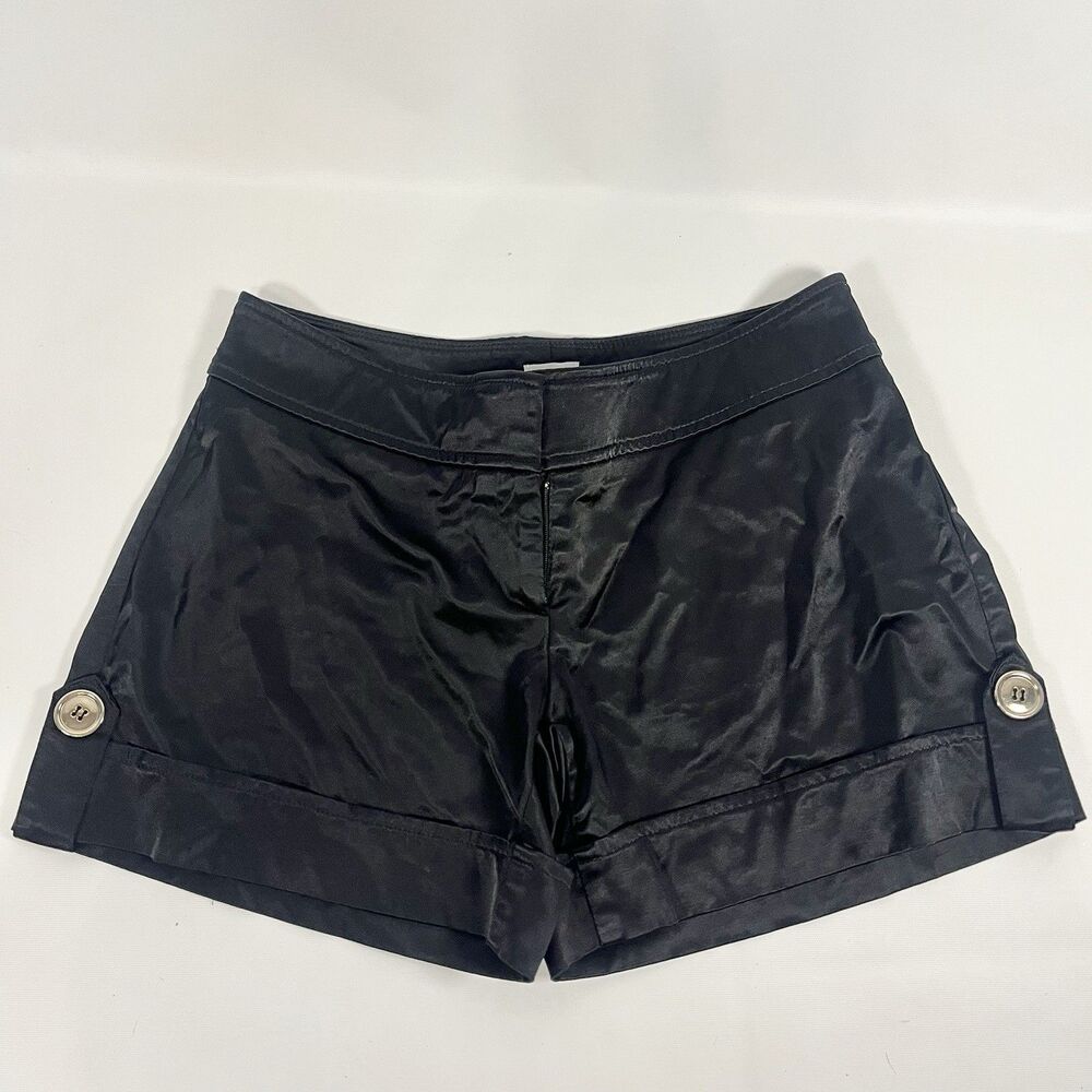 Y2K Cache Womens Shorts 2 Black Satin Finish Gold Button Cuffed Made in USA